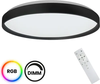 Zdjęcie produktu dla Plafon LED okrągły RGBW z pilotem RINGO czarno-biały 36W Zmieniające się kolory 3250lm tworzywo sztuczne wym:8,5x39x39cm IP20 Milagro