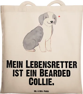 Produktbild von Mr. & Mrs. Panda Einkaufstasche Bearded Collie Lebensretter - Transparent - Geschenk, Shopping Tasche, Jutebeutel, Britischer Hütehund, Tote Bag, dokumententasche