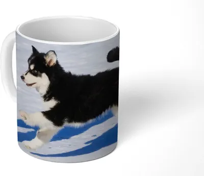Produktbild von MuchoWow® Tasse Kaffeetasse Kaffeebecher 350 ml Husky-Welpe läuft über den Schnee Teetasse - Fototasse - Becher - Keramikbecher - Teebecher - Kaffeetasse - Bürotasse