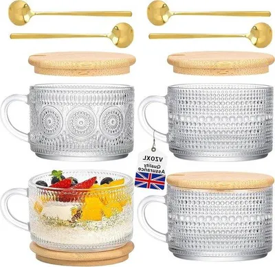 Produktbild von Kaffeebecher 14 oz Glas Bambusdeckel Löffel Gravur