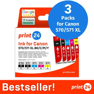 Productafbeelding van NIEUW: print24 Inktcartridges voor Canon 570/571 XL, multipack (BK/BK/C/M/Y), 3 stuks