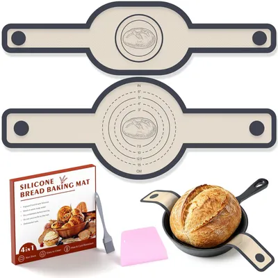 Brotbackset 4-in-1: 2 Silikonmatten, Teigschaber & Backpinsel