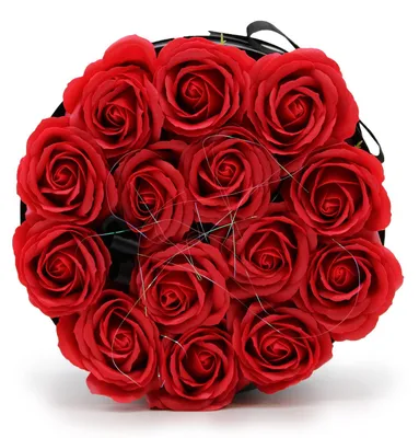 Zdjęcie produktu dla Mydlany Flower Box - 14 Czerwonych Róż w Okrągłym Pudełku