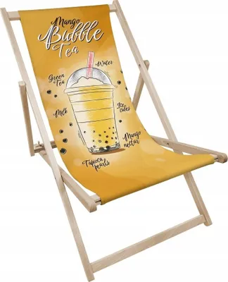 Obrázek produktu pro Skládací dřevěné lehátko s motivem Mango Bubble Tea – plážové lehátko, zahradní lehátko