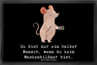 Produktbild von Mr. & Mrs. Panda fußmatte Maskenbildner Herz 40 x 60 cm - Schwarz - Geschenk, Schmutzmatte, Kosmetiker, Türmatte, Spruch, Ausbildung, Fußabstreifer, Beauty Salon