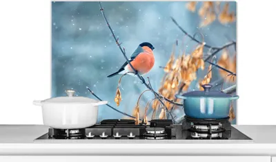 Produktbild von KitchenYeah®  Spritzschutz Küche - Küchenrückwand - Wandschutz für Herd und Spüle - Schnee - Vogel - Tier 90x60 - Alu-Dibond (Alternative zum Spritzschutz aus Glas) - Hitzebeständig - Herdspritzschutz