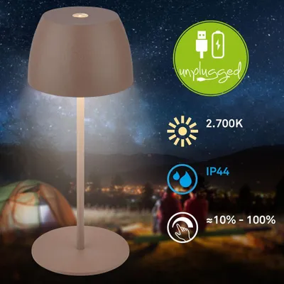 Image de Briloner Serina Mini lampe de table LED sans fil IP44, à intensité variable, tactile, anti-éclaboussures, sans fil, Umbrasand, Ø8 x 20 cm