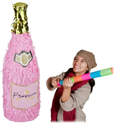 Produktbild von Piñata in Form einer Pinken Prosecco-Flasche zum Befüllen – Party-Spiel & Dekoration