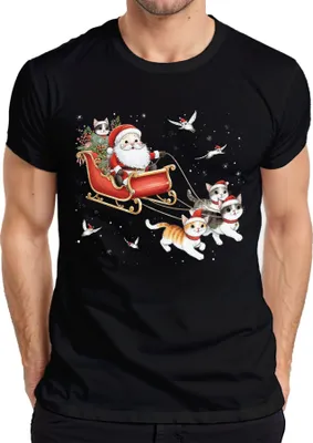 Produktbild von Santa Claus Schlitten Katzen Kätzchen - Weihnachten Weihnachtsgeschenk Christmas Herren T-Shirt, Schwarz, M
