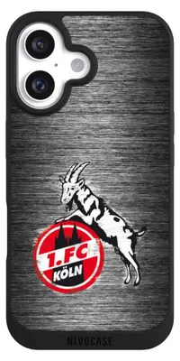 Produktbild von NIVOCASE Handyhülle für Apple iPhone 16 Hülle NIVOpure Case Schwarz 1. FC Köln Metallic Look Offizielles Lizenzprodukt
