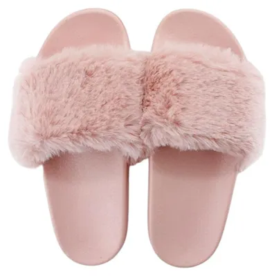 Produktbild von Damen Hausschuhe mit Fell » Damenschuhe mit Kunstfell » Badeschuhe » Sommer Badelatschen » Schlappen & Garten Schuhe » Pantoffeln mit Kunstpelz: Rosa / 38 Farbe: Rosa Schuhgröße: 38