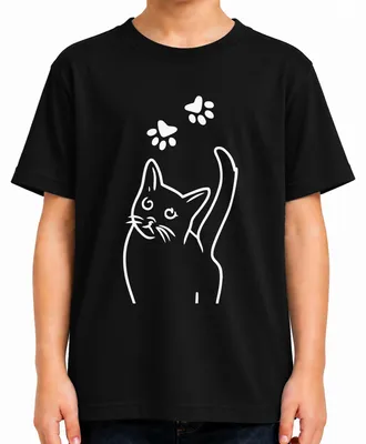 Productafbeelding van T-shirt met kattenpootafdruk, voor kinderen, zwart, maat 116. Geschikt voor kattenliefhebbers