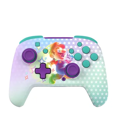 A Nintendo Switch Pro controller with a Mario-themed design.