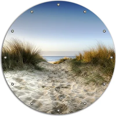 Produktbild von Wallario rundes Outdoor-Poster für Garten oder Balkon, Motiv Weg durch die Dünen zum Strand am Meer, 90 cm Durchmesser
