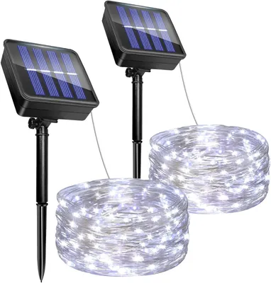 Obrázek produktu pro Solární světelný řetěz - LED osvětlení - dekorace do zahrady - 8 světelných režimů - 7 metrů - studená bílá