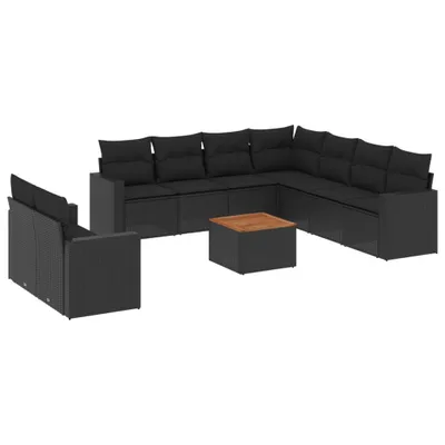 Produktbild von vidaXL 10-tlg. Garten-Sofagarnitur mit Kissen Schwarz Poly Rattan