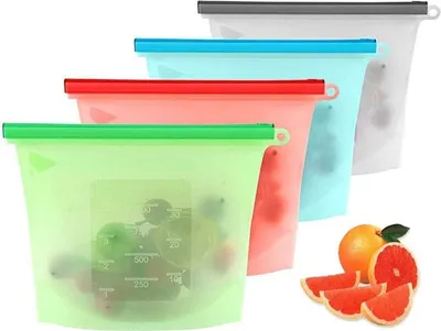 Produktbild von Silikonbeutel Wiederverwendbare, 4 Pack Stück BPA-Frei Wiederverwendbare Gefrierbeutel Sandwichbeutel Reißverschluss für Mittagessen,Gemüse,Fleisch,Beutel Vielseitige Konservierung Tasche