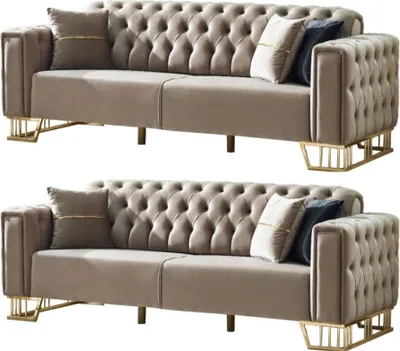 Produktbild von Villa Möbel Sofa Set Royce Beige Taupe Stellvariante:2+2 Relax- und Bettfunktion, pflegeleichter Mikrofaser Samtstoff