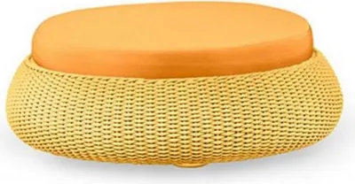 Produktbild von Casa Padrino Luxus Sitzhocker Orange / Gelb Ø 107 x H. 32 cm - Handgewebter Wetterbeständiger Rundhocker - Garten & Terrassen Hocker - Hotel Möbel - Luxus Qualität