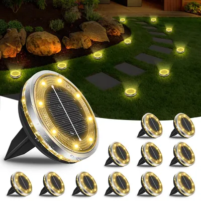 Produktbild von 12 Stück Solar Bodenleuchten Aussen, 12 LEDs Solarlampen Garten, Warmweiß