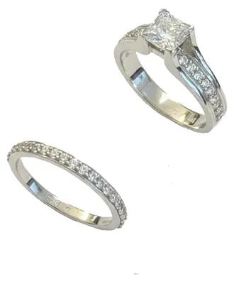 Productafbeelding van Bibei damesring- en trouwringset van 925 sterling zilver met zirkonia in princess-slijpsel, model BIAN023