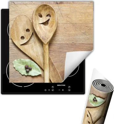Image de Plaque de recouvrement pour cuisinière 50x52 cm Tapis antidérapant Enroulable, cuillère en bois