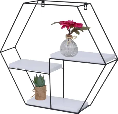 Produktbild von Wandregal MCW-K76, Hängeregal Schweberegal Regal, 3 Regalböden Metall Massiv-Holz Industrial 43x49x11cm  weiß