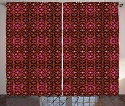 Produktbild von ABAKUHAUS Damast Rustikaler Vorhang, Abstrakter viktorianischer Stil, Wohnzimmer Universalband Gardinen mit Schlaufen und Haken, 280 x 260 cm, Magenta Orange Schwarz