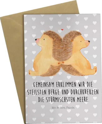 Produktbild von Mr. & Mrs. Panda Grußkarte Igel händchenhaltend - Grau Pastell - Geschenk, babykarte, Lieblingsmensch, Verknallt, glücklich, osterkarten, Freundin, osterkarte, Jahrestag