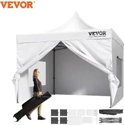 Productafbeelding van Lichte partytenten, 3x3 meter - Waterdicht - Robuuste feesttenten met tafeloverkapping en zijwanden - Glanzende tuinhuizen - Snel en eenvoudig online opslag - Wit