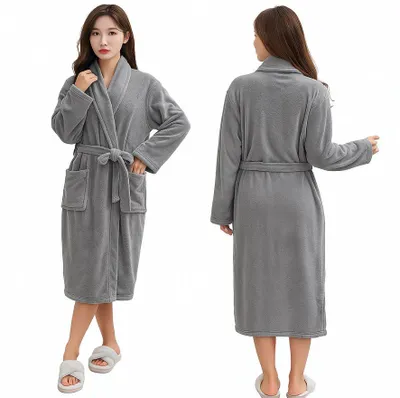 Produktbild von Damen-Hotelbademantel, klassisch, bequem, warm, zum Binden, weich, grau