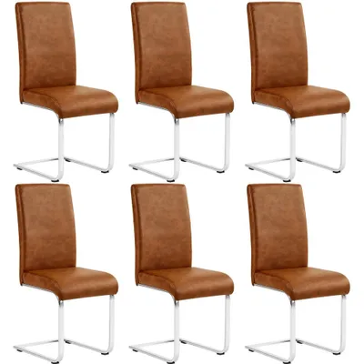 Produktbild von Yaheetech 6er Set Freischwinger Esszimmerstuhl aus Kunstleder & Metallgestell, 135 kg belastbar, Dunkelbraun