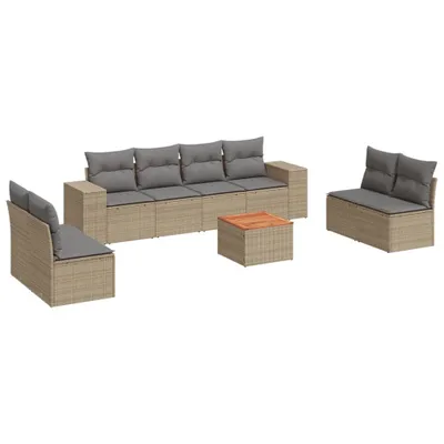 Produktbild von vidaXL 9-tlg. Garten-Sofagarnitur mit Kissen Beige Poly Rattan