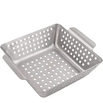 Produktbild von GOURMEO Grillkorb für Gemüse Fleisch Fisch - Grillschale aus Edelstahl 21x21x7 cm - Grill Korb für Elektro- Holzkohle- und Gasgrill - Gemüsekorb für den Grill - Grillschalen