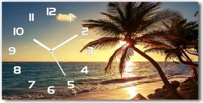 Produktbild von Wanduhr aus Glas – 60x30 cm - Glasbild - Glasuhr - Gehärtetes Glas - weisse-zeiger - Tropischer Strand
