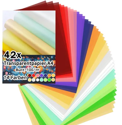 Transparentpapier A4, 42 Blatt, farbig, 100 g/m², Bastelpapier