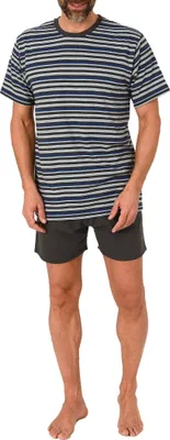 Produktbild von Normann Herren kurzarm Schlafanzug Shorty Pyjama in Streifenoptik ; blau , 58