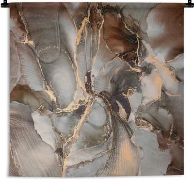 Produktbild von MuchoWow® Wandteppich Wandbehang Grau - Gold - Marmor 90x90 cm Tapisserie Dekoration Wandtuch - Wandaufhänger