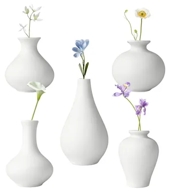 5er Set Keramikvasen, 9 cm, weiß, matt, DIY-Dekoration
