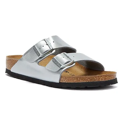 Produktbild von Birkenstock Arizona Bs Sandalen, Silber, Größe: 7.5 UK, 41 EU, 10/10.5F & 8/8.5M US, Normale Passform, aus Leder, Kork, EVA, Birko-Flor, Gummi, Synthetik, Textil, Vlies, mit konturiertem Korkfußbett, verstellbaren Schnallenriemen und leichter Dämpfung, für Damen