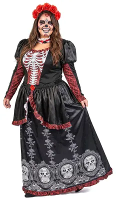 Immagine prodotto di Costume da donna Dia de los muertos taglie forti nero-rosso - XXL