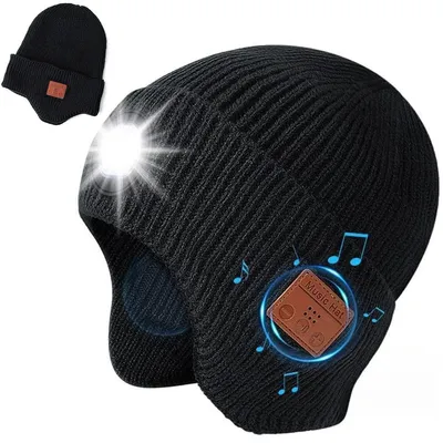 Produktbild von Rechargeable Bluetooth Beanie Hat,Smart Bluetooth Beanie Mit 3-Stage LED Lighting,Ohrenklappen,Musikalische Mütze für Männer & Frauen