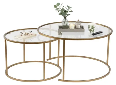 Immagine prodotto di Aedion - Tavolino da Salotto, 80x80x43h cm oro, set di 2 Tavolini