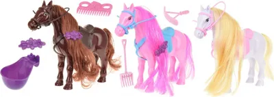 Produktbild von HORSES 06226A - Pferdestall, Pferdeset inklusive Pferdestall aus Pappe mit 3 Märchen-Pferden