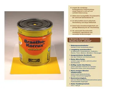 Produktbild von 750ml Brantho Korrux nitrofest Rostschutzfarbe RAL 1021 rapsgelb matt Metallschutzfarbe