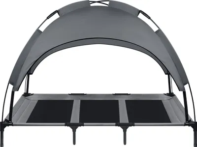 Obrázek produktu pro XMTECH lehátko pro psy se stříškou pelíšek pro psy lehátko pro psy z látky rozkládací pohovka pro velké psy do 60 kg vnitřní a venkovní (122x92x102cm, šedá)