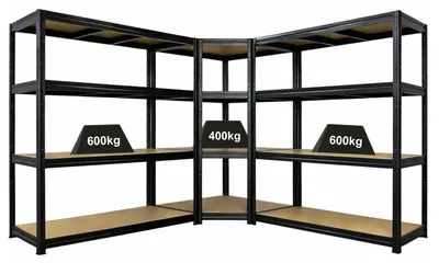Produktbild von Mega Deal DINO | 1x Eckregal + 2x Schwerlastregal | HxBxT 180x270x60cm | Fachlast 400kg & 2x 500kg | Schwarz