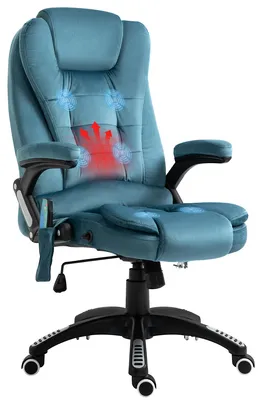 Produktbild von SUGIFT Bürostuhl Massage Heizfunktion Blau Samt, Chefsessel 6-Punkt-Vibration 130° neigbar, Schreibtischstuhl Polyester | 67x74x116 cm | 18 kg | 360° drehbar