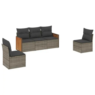 Produktbild von vidaXL 5-tlg. Garten-Sofagarnitur mit Kissen Grau Poly Rattan