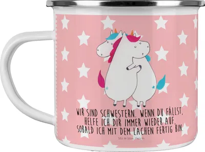 Produktbild von Mr. & Mrs. Panda Pott Einhörner Umarmen - Rot Pastell - Geschenk, Unicorn, Liebe, Freundin, Familie, Einhorn, Emailletasse, Emaille Tasse, Teetasse, Campingbecher, Haferl